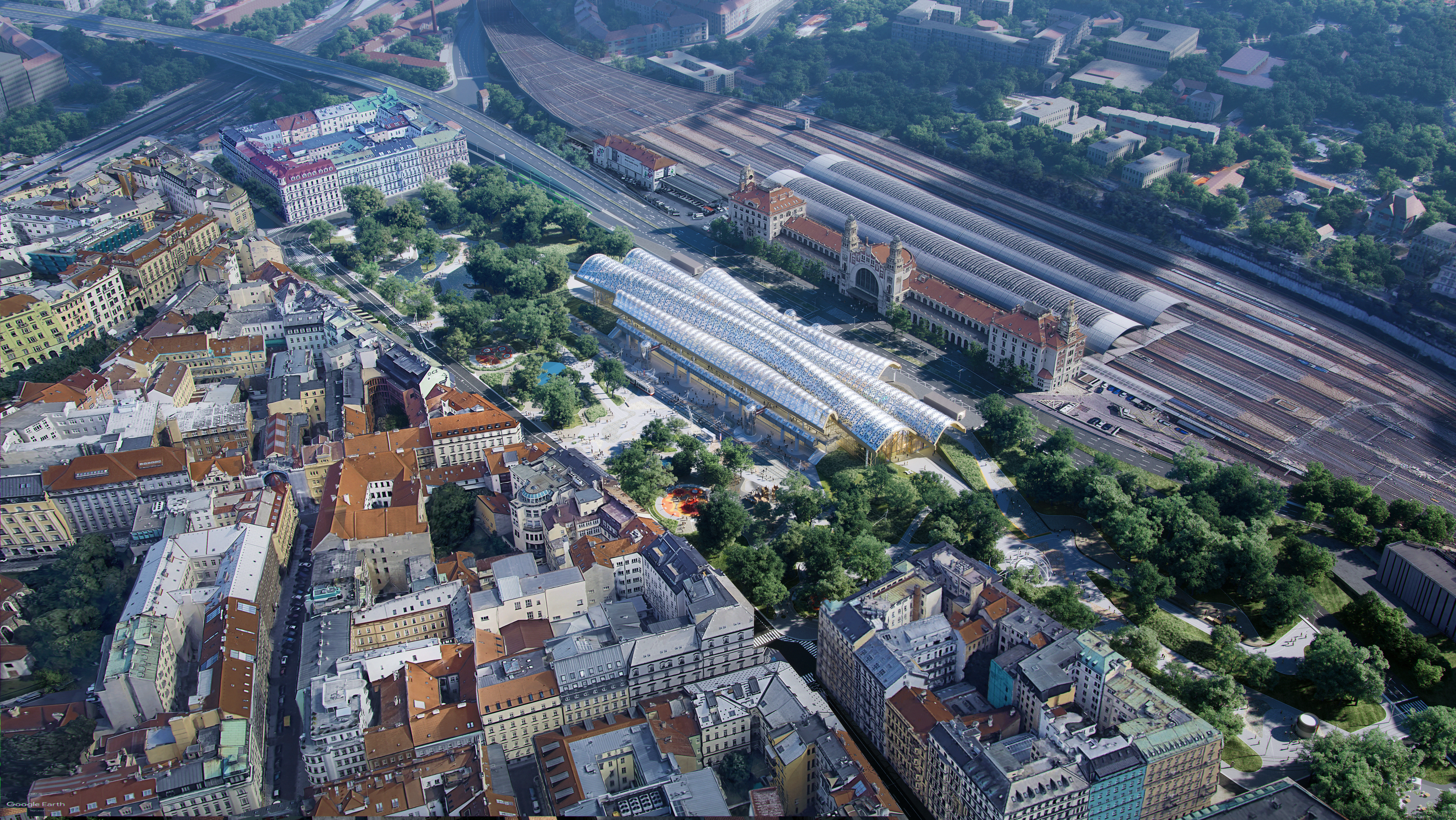 EMBT+OCA_Nový Hlavák_Prague Main Station_AERIAL VIEW_render by FANCY