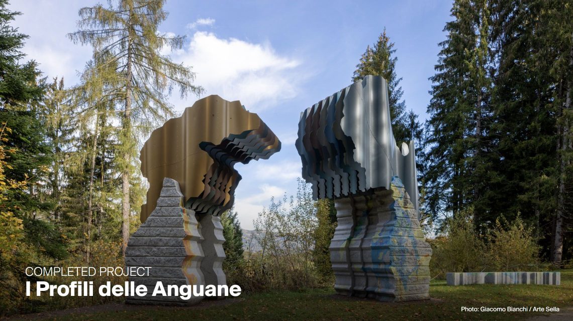 I Profili delle Anguane – Arte Sella, Italy 1 Completed project: I Profili delle Anguane at Arte Sella, Italy. Two sculptures in painted stone and coloured metal.